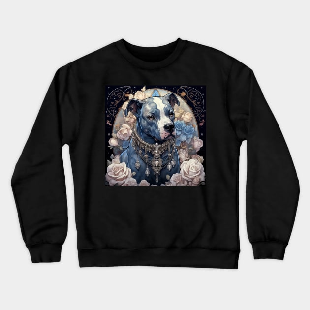 Jewelled Blue Pit Bull Crewneck Sweatshirt by Enchanted Reverie